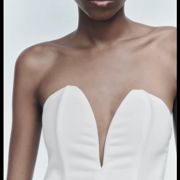 ZARA SWEETHEART NECKLINE DRESS WHITE - Picture 3 of 5